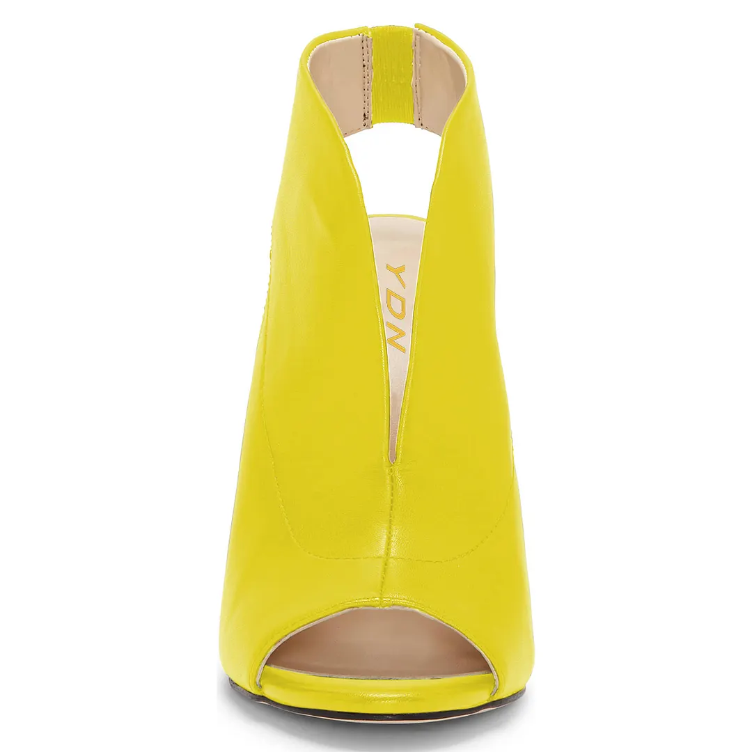 Vegan Leather Peep Toe Slingback Covered High Heel Sandals in Yellow
