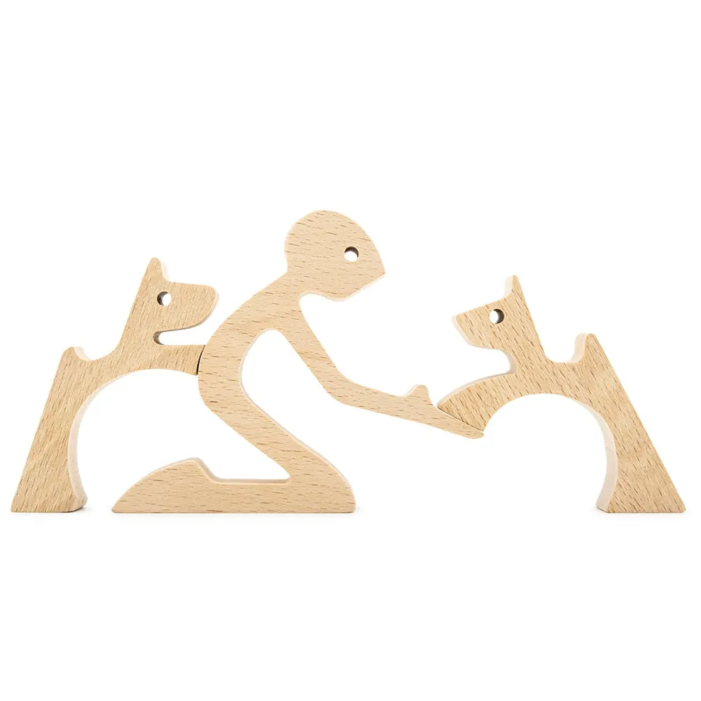 Puppy Family Wood Dog Carving Ornament Christmas Decoration Home Decor Figurine Desktop Table Sculptures For Dog Pet Lover Gifts