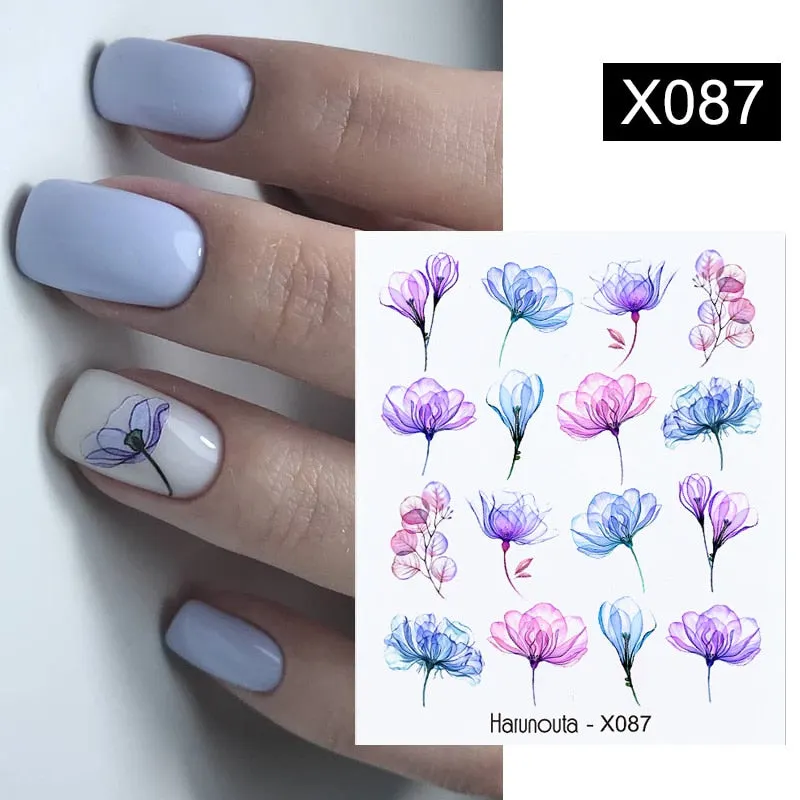 Harunouta Marble Blooming 3D Nail Sticker Decals Flower Leaves Transfer Water Sliders Abstract Geometric Lines Nail Watermark