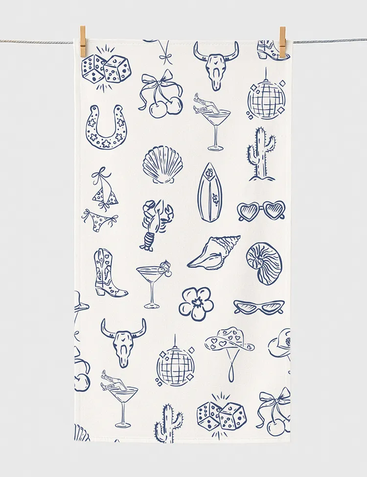 Cowgirl Coastal Bachelorette Hand Drawn Whimsical Beach Towel
