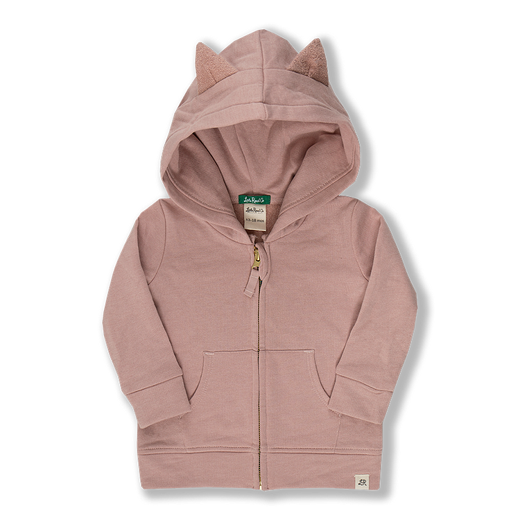 Pink Suede Cat Ear Zip Hoodie