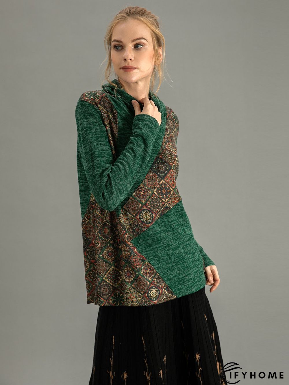 Cowl Neck Ethnic Casual Tunic Top | IFYHOME