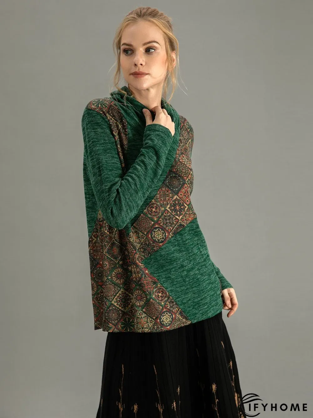 Cowl Neck Ethnic Casual Tunic Top | IFYHOME