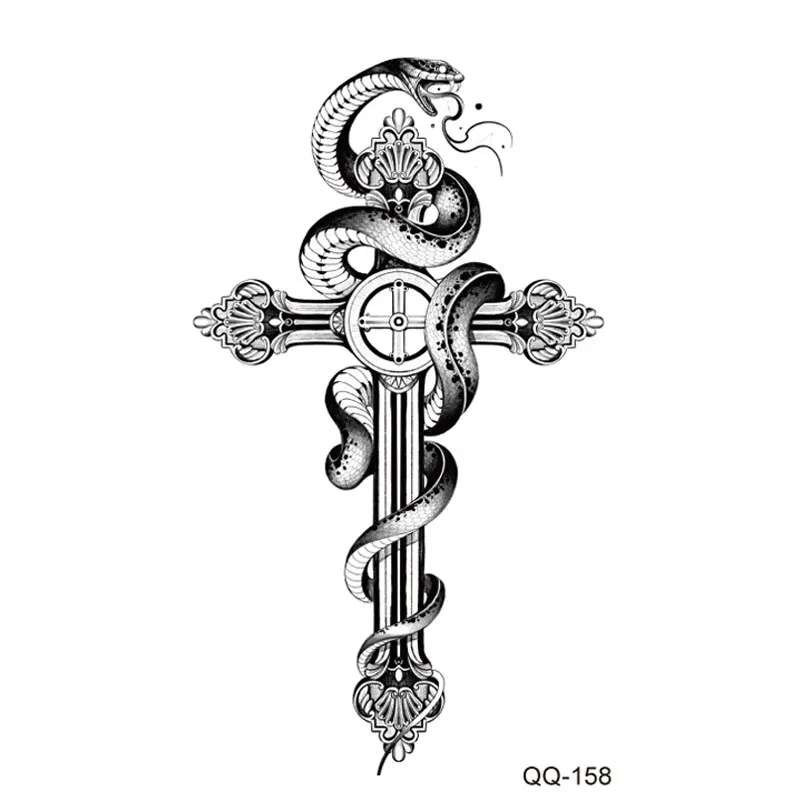 Sdrawing Temporary Tattoo Stickers Butterfly Snake Rose Flower Gun Dark Flash Small Women Body Art Wrist Neck Fake Tattoos Men