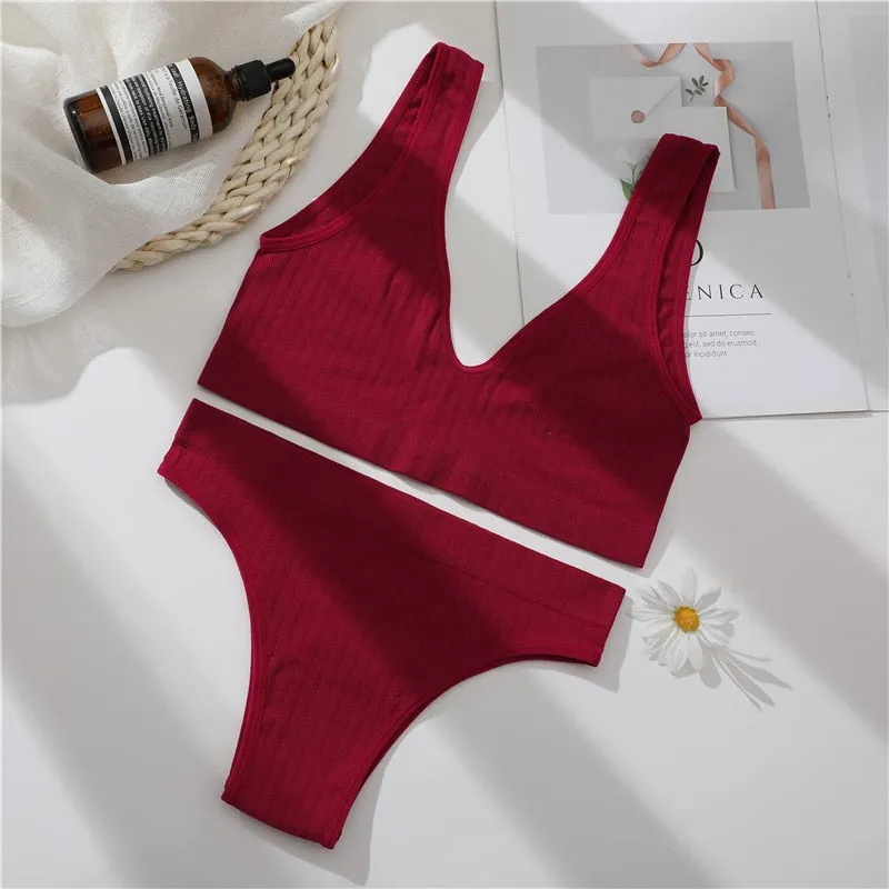 FINETOO Women Seamless Bra Underwear Set Sexy Lingerie Tanks Top+ Brazilian Pantys Fitness Active Sports Push Up Brassiere Sets