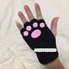 Girls Gift Idea Hand Woven Half Fingers Cat Paws Wool Gloves