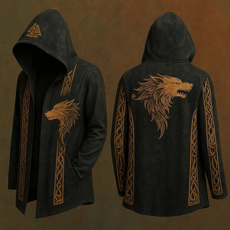 Men's Viking Nordic Wolf Vintage Hooded Jacket