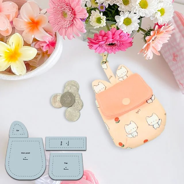 Cute Cat Pouch Sewing Templates - Include Instructions