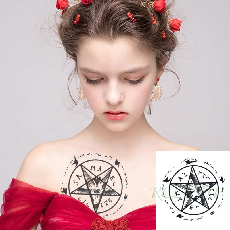 Waterproof Temporary Tattoo Sticker Satan Lucifer Circle Steering Fake Tatto Flash Tatoo Hand back Art Tattoos for Boy Women Men