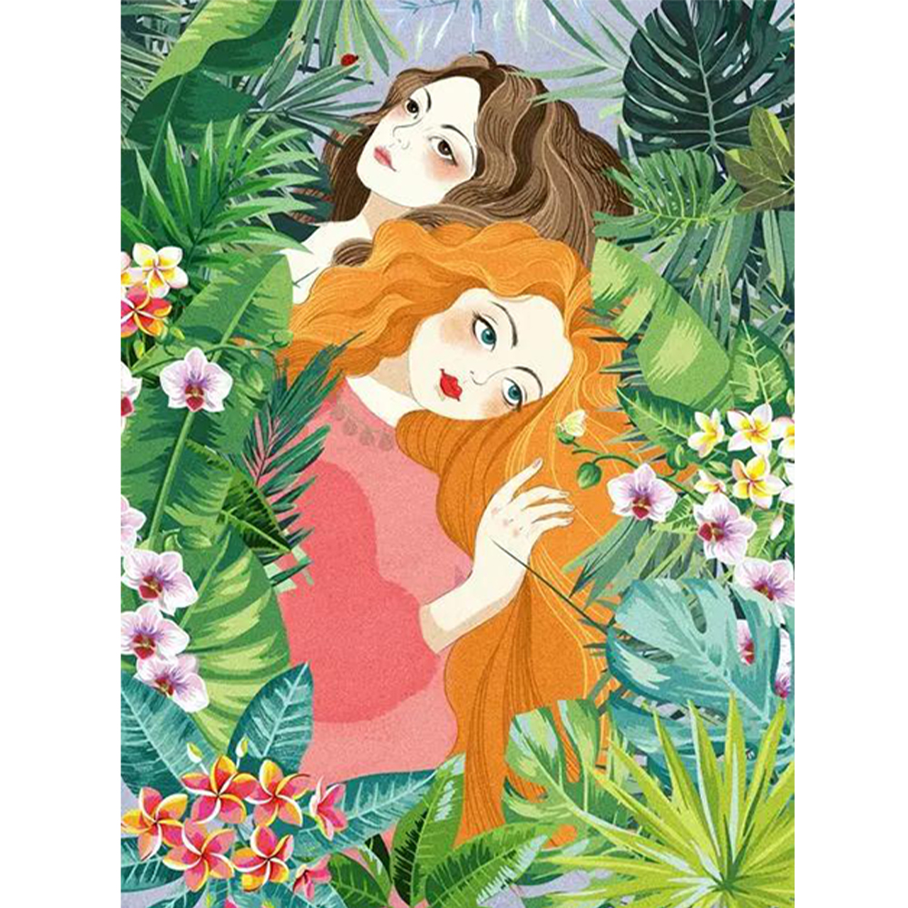 Sisters In Flower-Paint by Numbers-16"x20"/40x50cm
