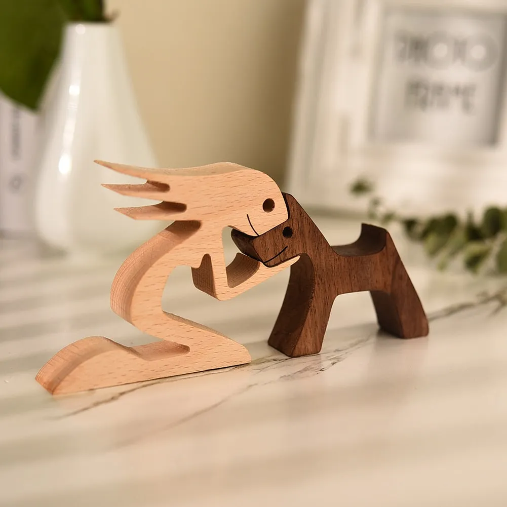 Family Puppy Wood Dog Craft Figurine Desktop Table Ornament Carving Model Creative Home Office Decoration Love Pet sculpture 515-1