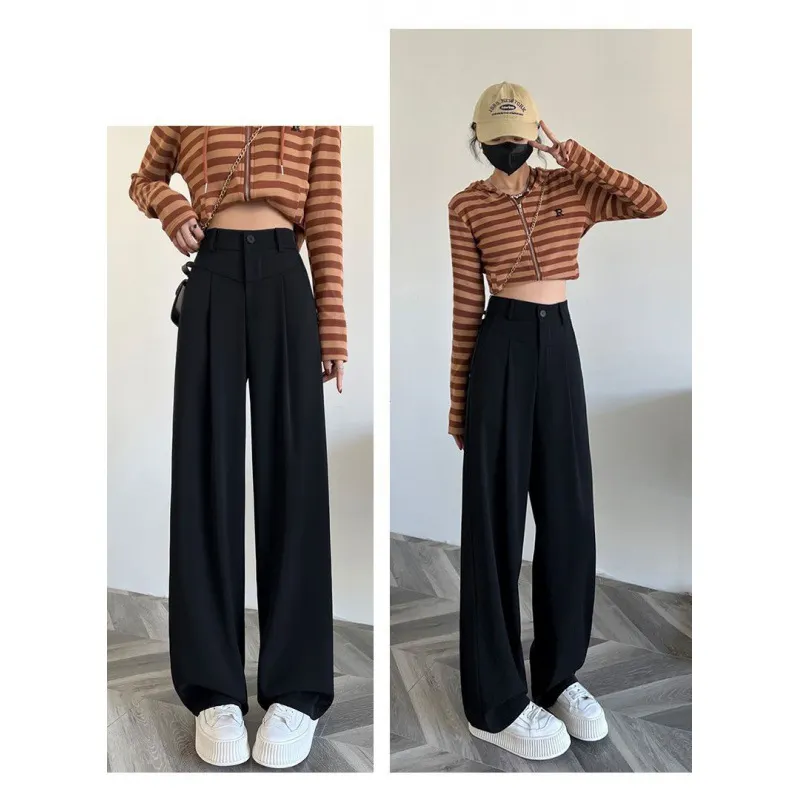 Nigikala Nigikala Figure Black Wide Leg Pants Female Autumn High Waist Down Narrow Version Small Thin Loose Blasuit Pants