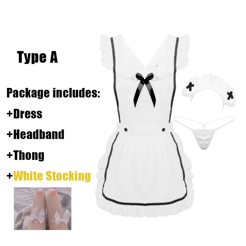 OJBK Anime Maid Cosplay Costumes White Coffee Bar Waitress Cos Outfit Hollow Out Design For Women Sexy Lingrie Uniform 2020 New