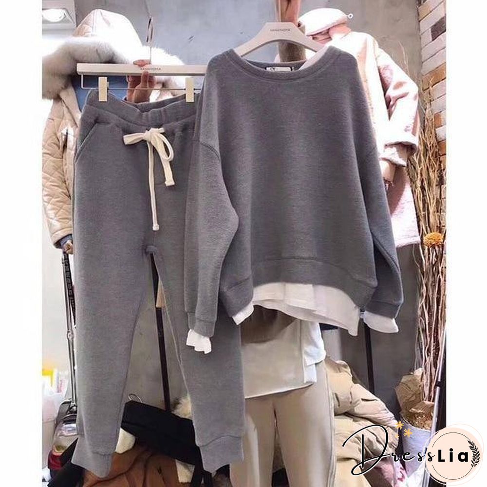 Two Piece Set Women Loose Sweater Tracksuit Soild Color Sweater Pants Style Outfit Sets Female Outwear Suits