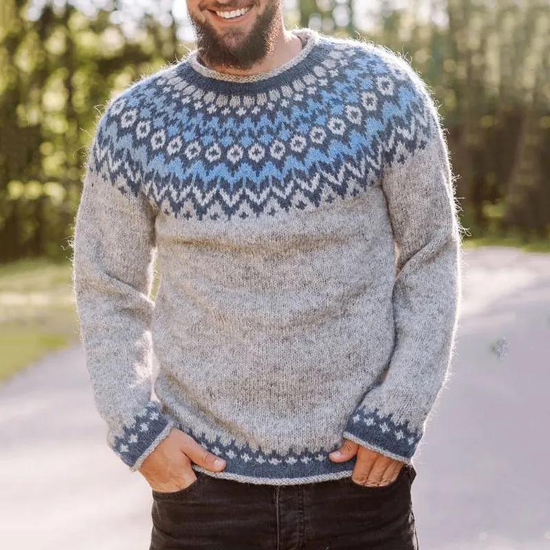 Vintage Askegr&aring; Knit Jacquard Crew Neck Sweater（Unisex）
