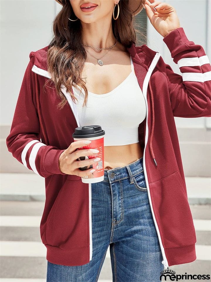 Sporty Zipper Long Sleeve Hoodies