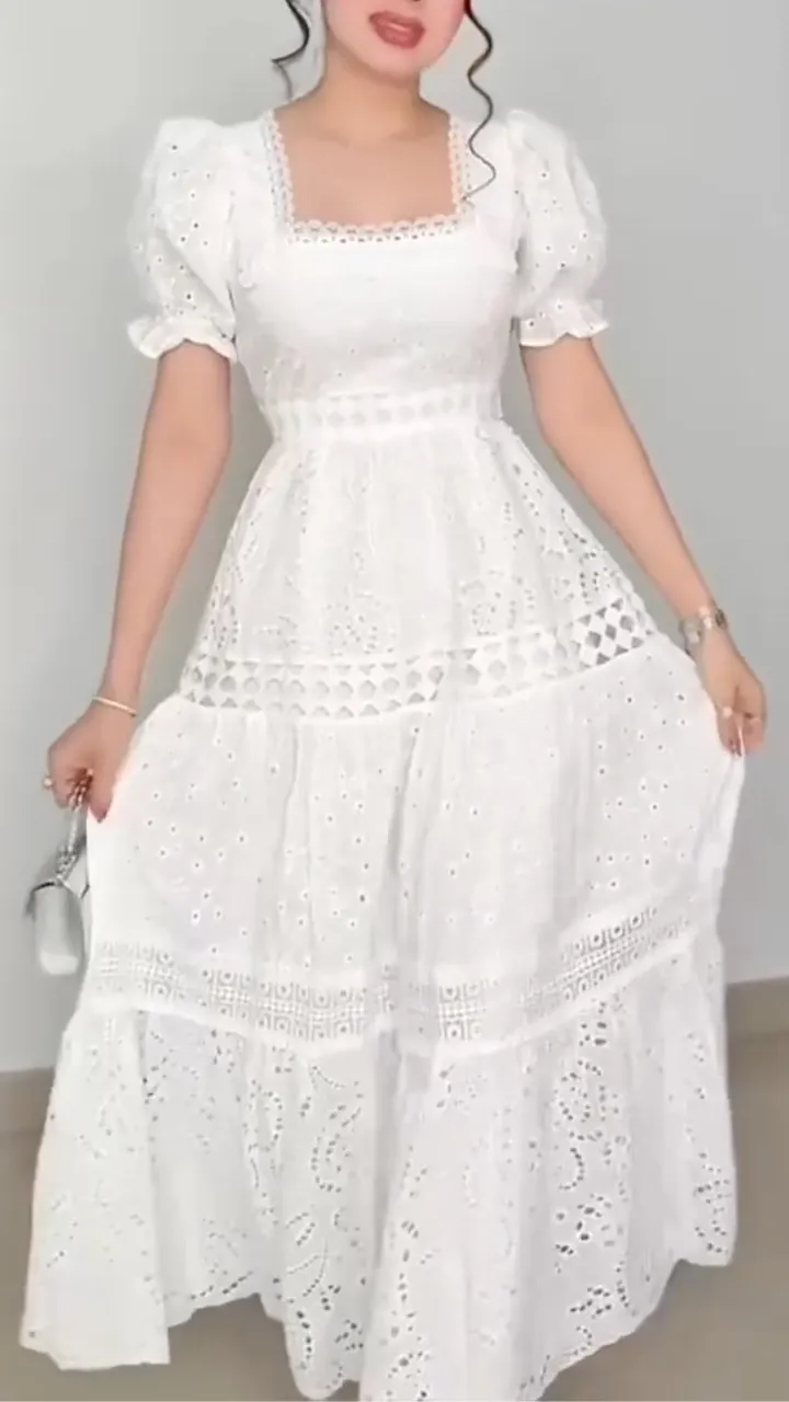 White Eyelet Embroidery Midi Dress