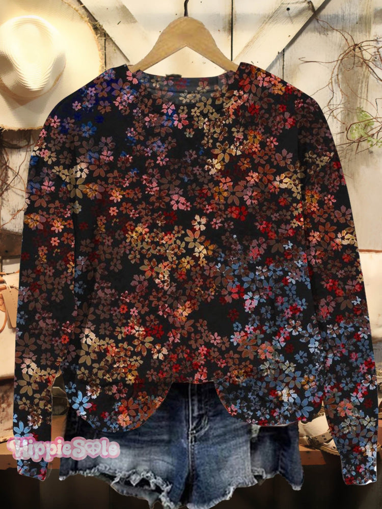 Vintage Floral Casual Print Sweatshirt Multicolor / S