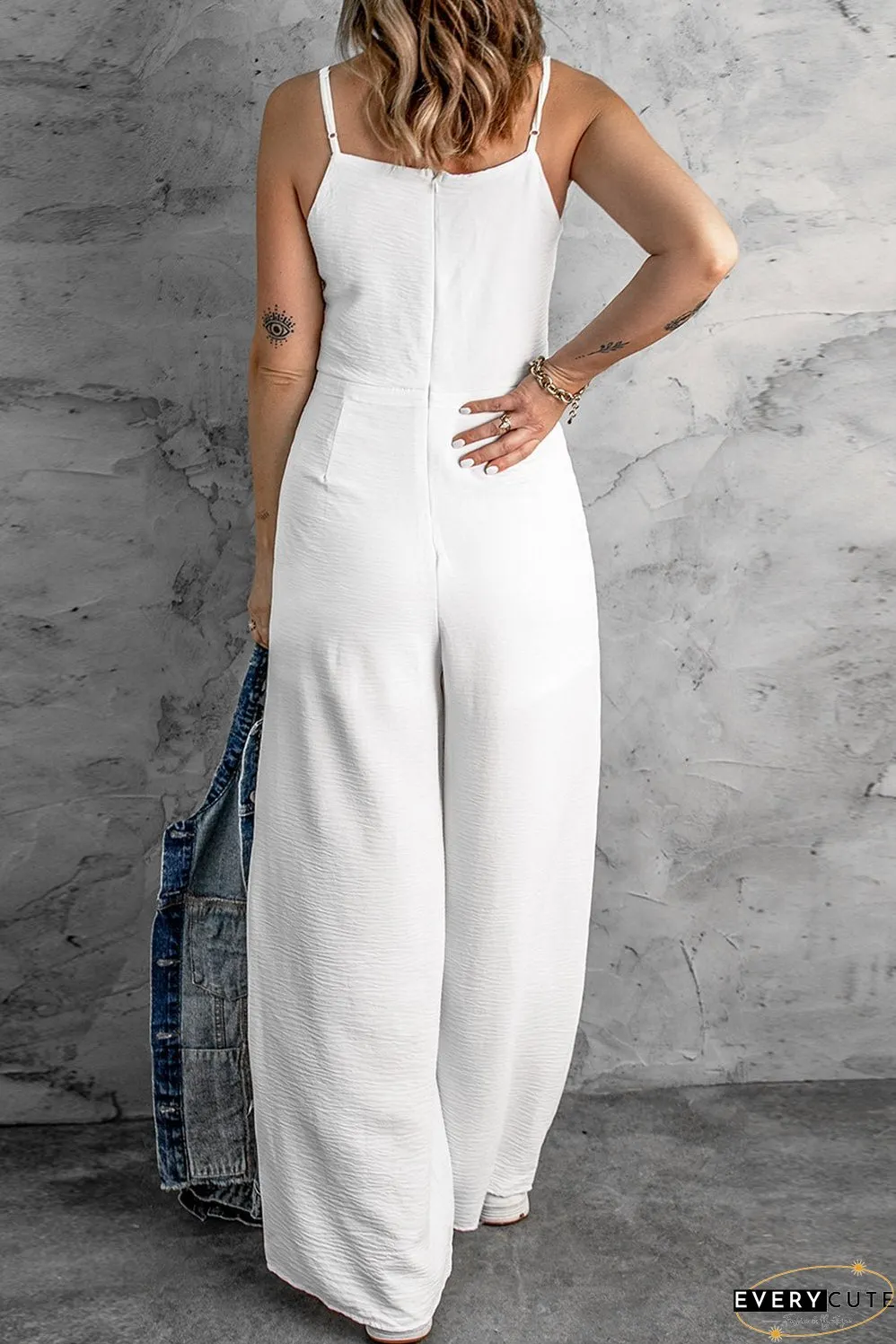 White Spaghetti Strap Wide Leg Jumpsuit