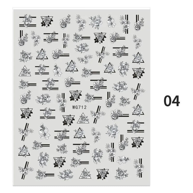 Geometric Lines Flowers Leaves 3D Nail Sticker Figure Woman Face Pattern Special Self Adhesive Nail Art Decals Manicures Sliders-Nail Inspo