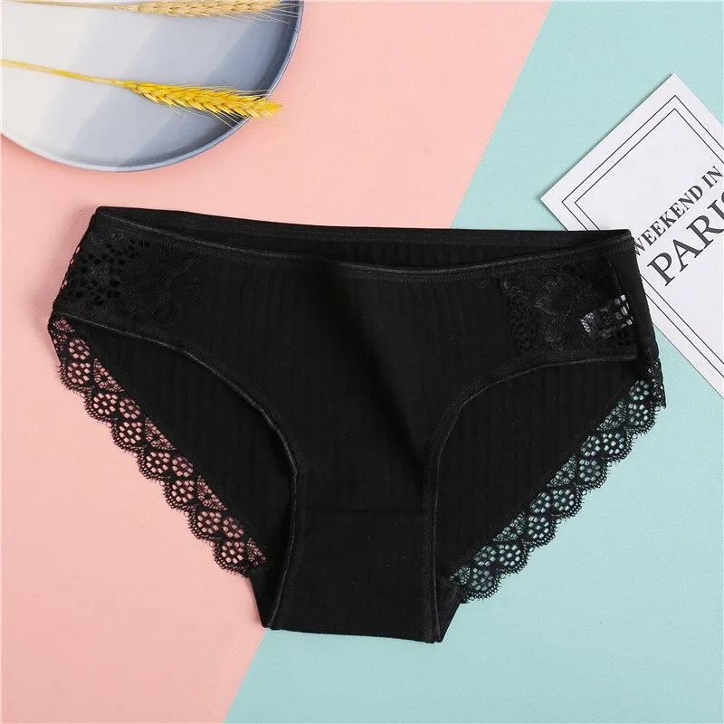 FINETOO Women's Underpants Soft Cotton Panties Girls Solid Color Briefs Striped Panty Sexy Lingerie Female Underwear M-XL Panty