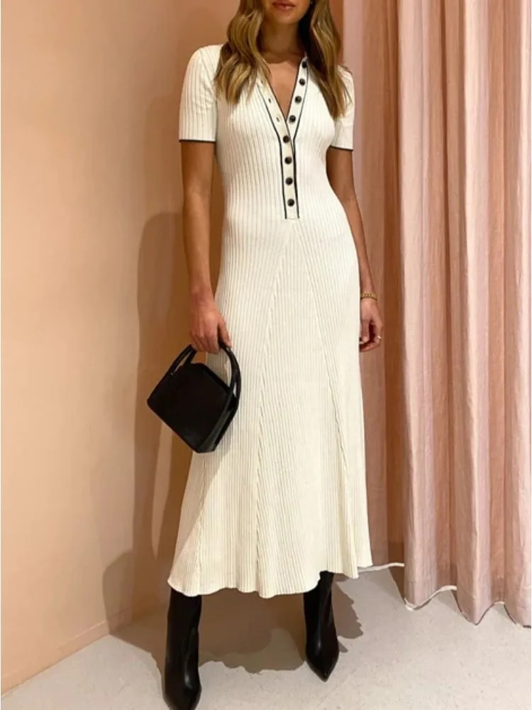 TARUXY Knitted Rib Slim Maxi Dresses For Women High Waist Casual Loose Dress Women&rsquo;s Autumn Elegant Temperament Long Dress Femme