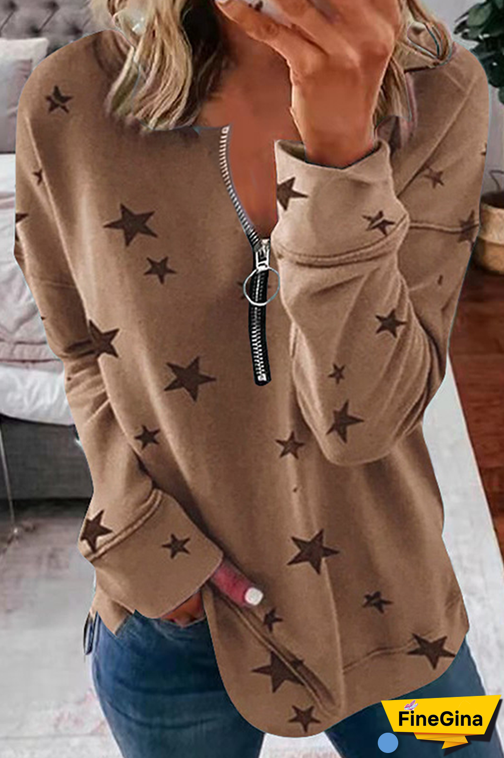 Casual The stars Split Joint Zipper Zipper Collar Tops(8 colors)