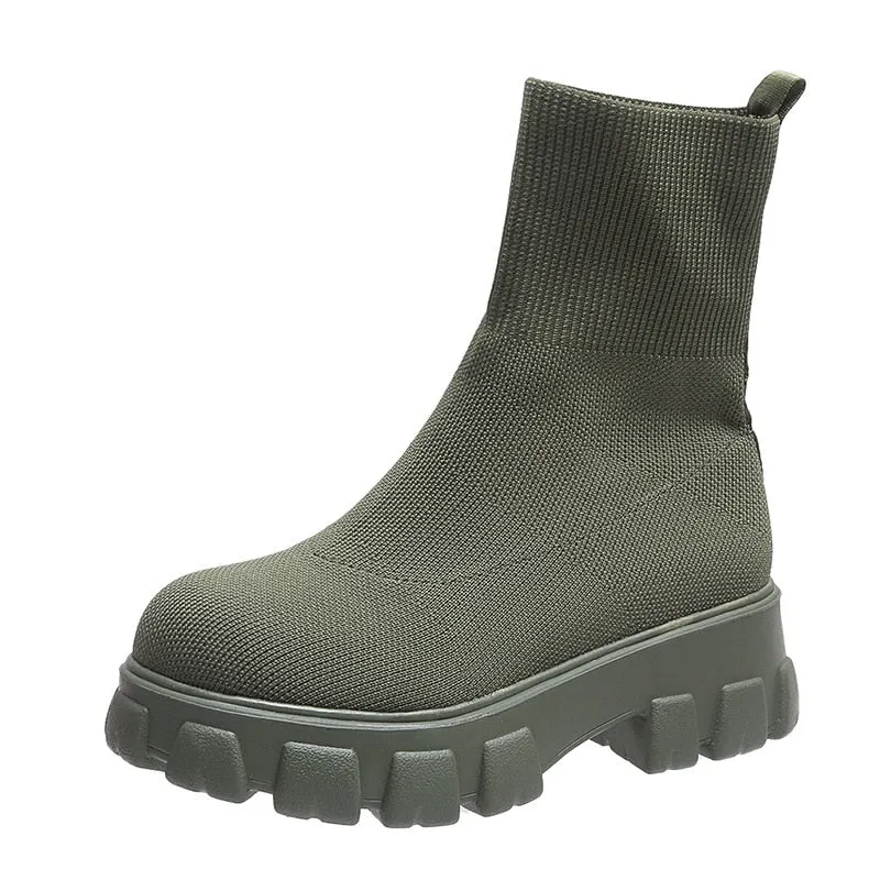 Shoes Woman Boots Sock Boots Women's Thick-soled Short Tube Breathable Plus Size 43 Martin Boots Platform Booties Heels