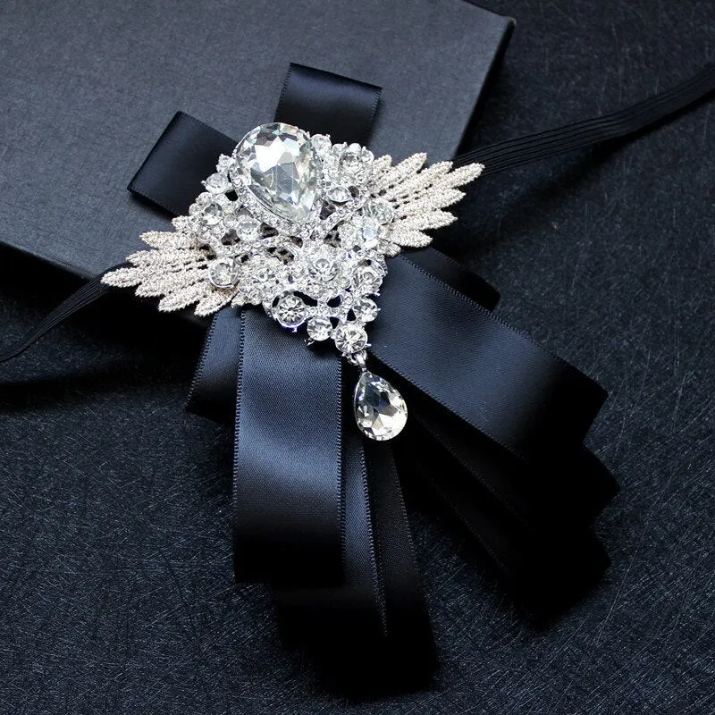 High-grade Handmade Diamond British Style Bow Ties Groom Groomsman Dress Suit Rhinestone Bowtie for Men Wedding Accessories