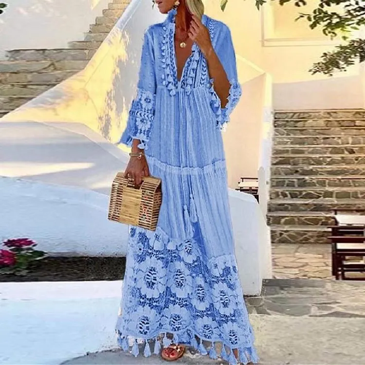 Bohemian Deep V Lace Fringe Dress