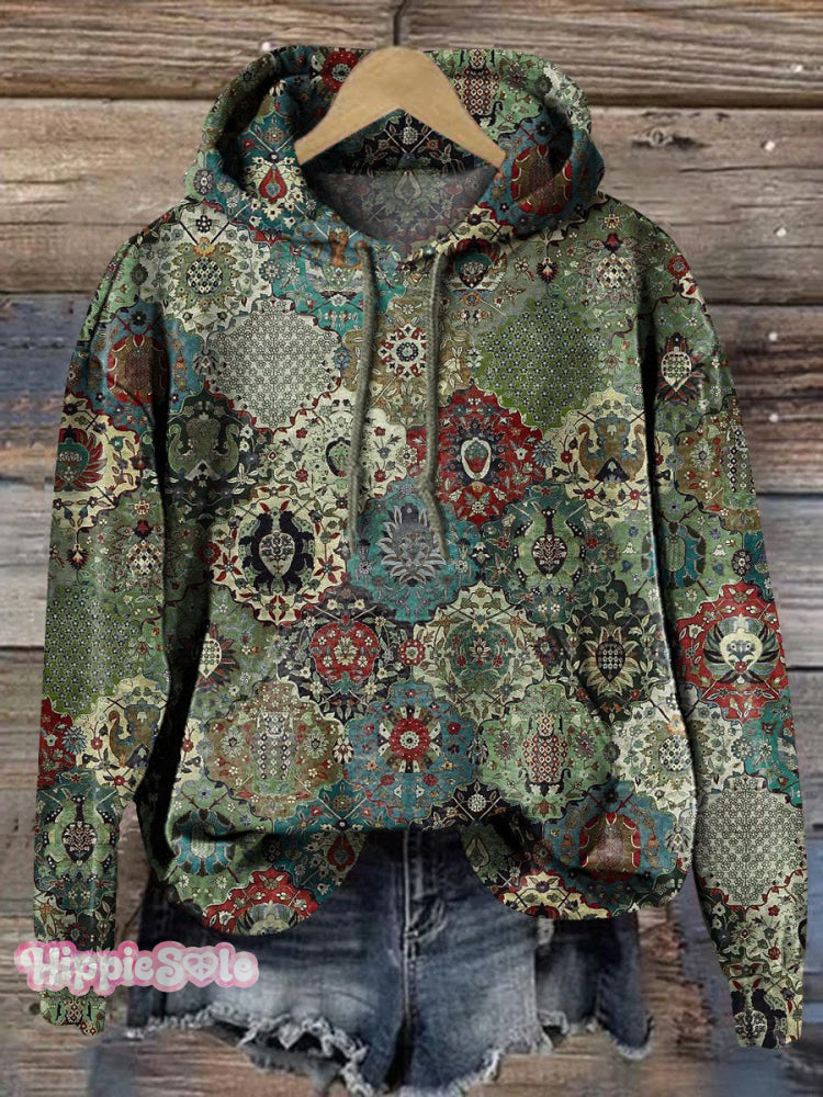 70S Vintage Ethnic Pattern Printed Casual Hoodie Sweatshirt Multicolor / S