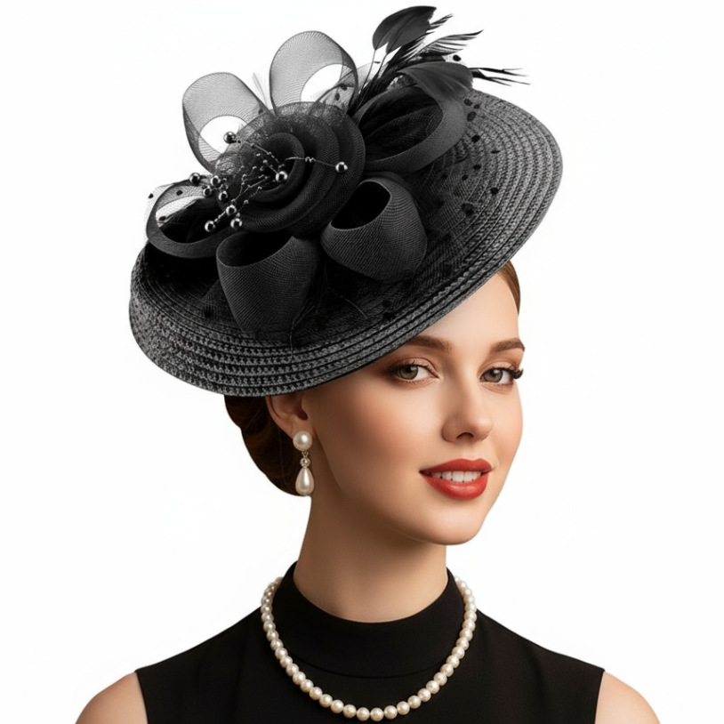 Mesh Floral Straw Feather Headdress Hat elevenforest