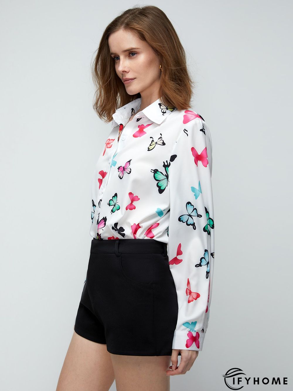 Shirt Collar Shift Holiday Butterfly  Top | IFYHOME