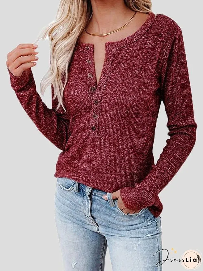 Casual Waffle Knit Henley Shirt