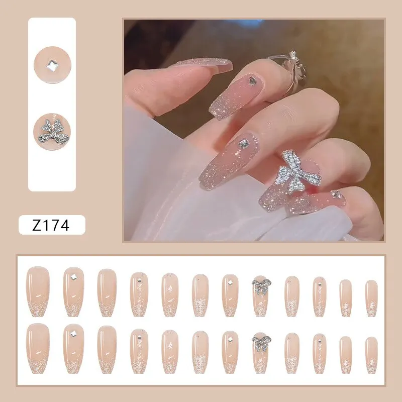 Long Coffin False Nails Aurora Butterfly with designs French Ballerina fake Nails wearable nail stickers Full Cover Nail Tips