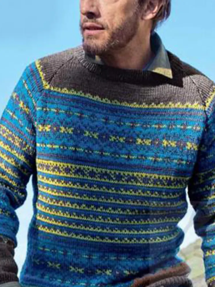 Vintage Warmth Brodie Knit Jacquard Icelandic Crew Neck Sweater（Unisex ）