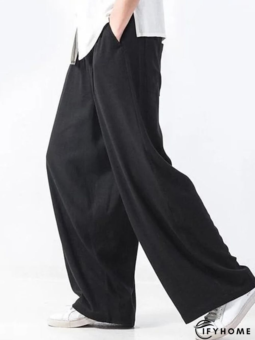 Men's Linen Pants Trousers Summer Pants Beach Pants Drawstring Elastic Waist Plain Breathable Soft Casual Daily Holiday Linen / Cotton Blend Fashion Streetwear Black Yellow Micro-elastic | IFYHOME
