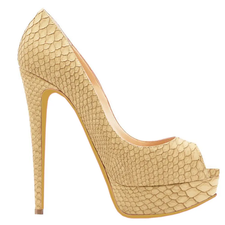 150mm Sky High Platform Pumps Beige Snakeskin VOCOSI VOCOSI
