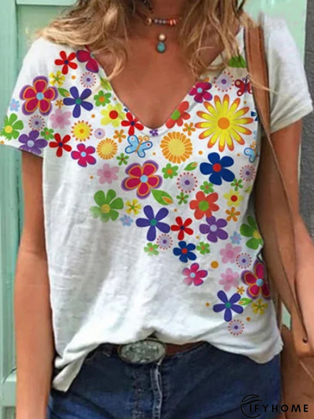 Short Sleeve Casual Butterfly Printed T-shirt | IFYHOME