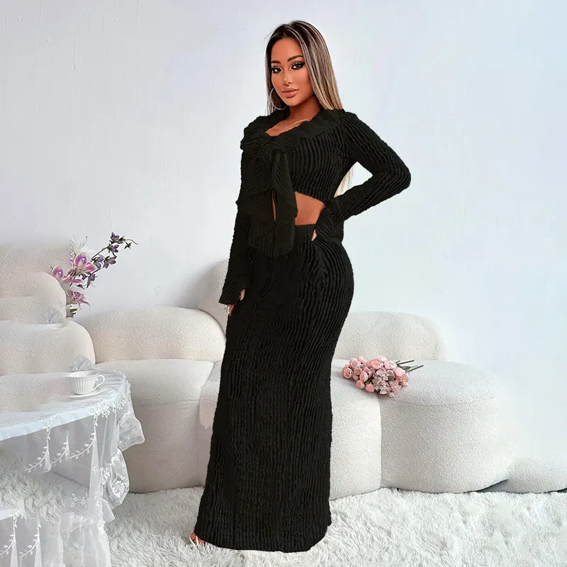 Sdrawing Sdrawing Autumn 2024 New Two-Piece Set Of Elegant Body Texture Material Lotus Leaf Set Woman