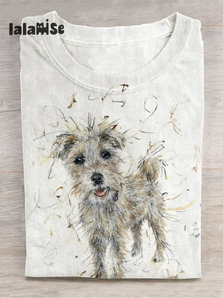 Cute Puppy Dog Animal Casual Print T - Shirt Multicolor / S