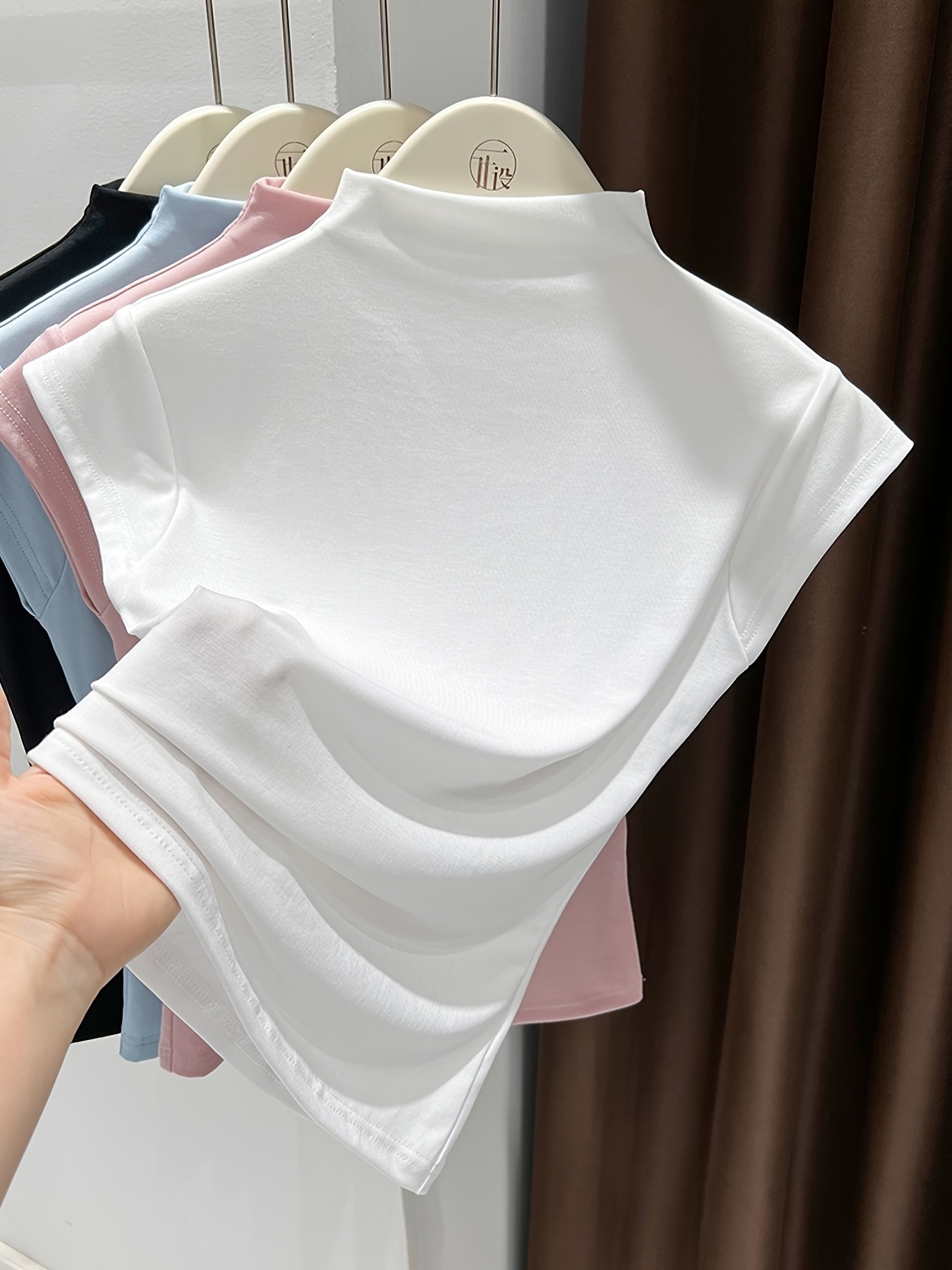 Women's Sleeveless Mock Neck Slim Fit Cami Top - /Korean Inspired Silky Smooth Ice Sliky Fiber Fabric, Pastel Pink/ Blue/Beige/White - Breathable Summer Layering Shirt, Short Sleeve Round Neck Blouse for Casual & Formal Wear, Long Sleeve Tops For Women