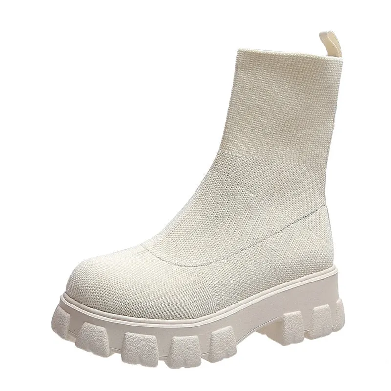 Shoes Woman Boots Sock Boots Women's Thick-soled Short Tube Breathable Plus Size 43 Martin Boots Platform Booties Heels