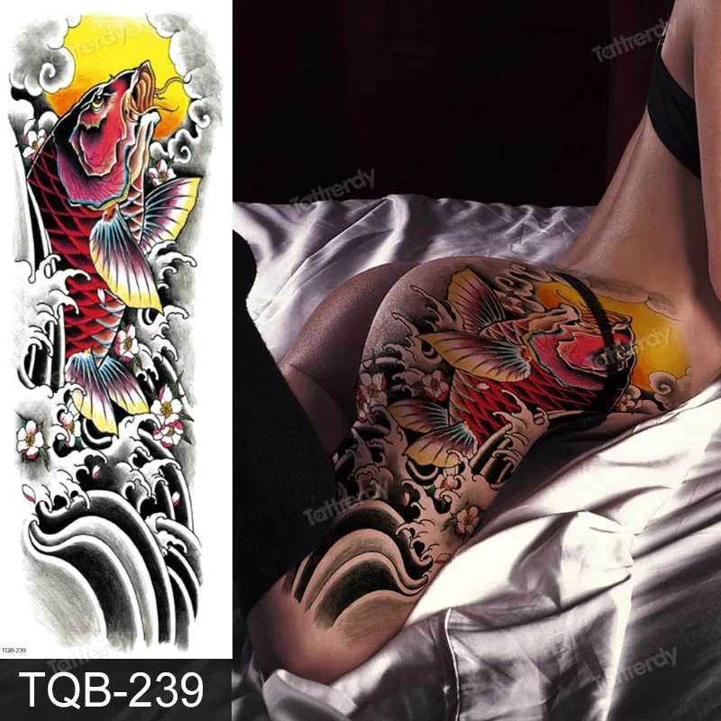 skull sleeve tattoo designs large full arm temporary tattoos for men boy tatoo fake waterproof tiger totem lion dragon pattern