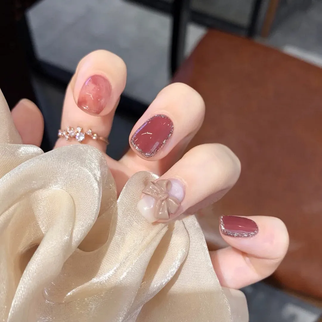24pcs Butterfly Nail Patch Glue Type Removable Long Paragraph Fashion Manicure Wearable False Nails Patch With Glue Fake Nails-Nail Inspo