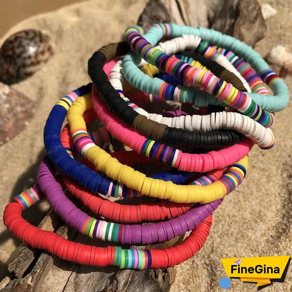 Recyclable Rainbow Colorful Polymer Clay Beads Bracelets Jewelry