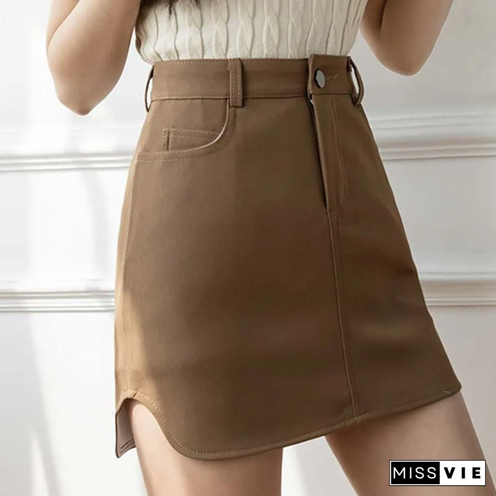 Vintage Pure Color Pocket A-line Skirt