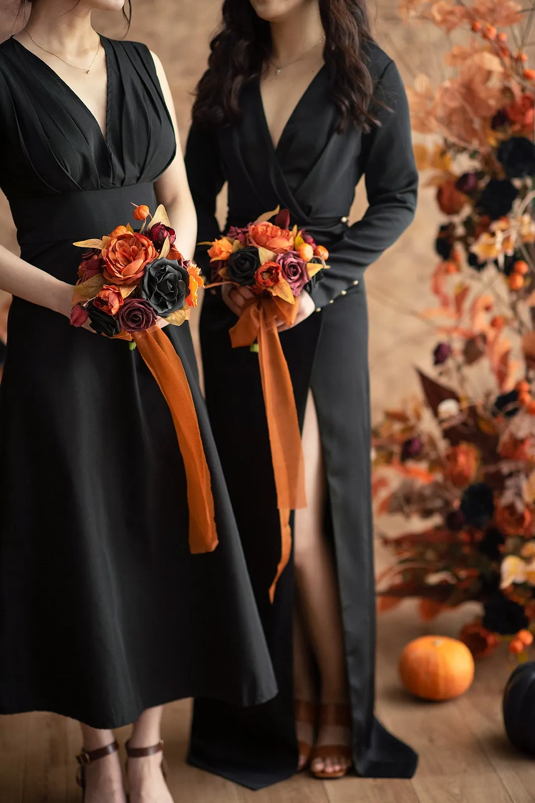 DIY Bridal Flower Set Package in Black & Pumpkin Orange