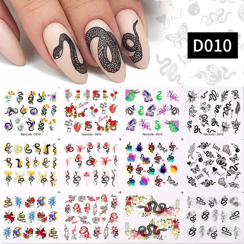 12pcs Geometric Lines Nail Sliders Water Sticker Set Flowers Leaves Design Watercolor Ink DIY Manicures Nail Art Decals Foil