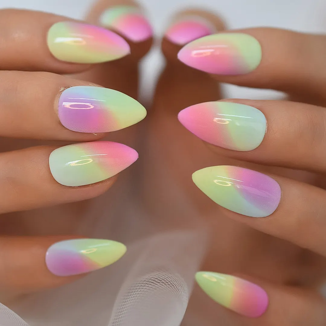 28pcs Nude Purple Short Almond Press on False Nails with Designs Gold Moon Starts Glossy Gel Fake Nails Finger Nail Decorations-Nail Inspo